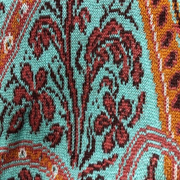 Peruvian Connection full zip turquoise rust print pima cotton cardigan womens L - Picture 10 of 11
